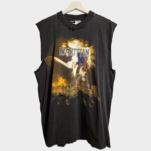 Vtg Led Zeppelin by Basic Wear 1999 T-Shirt Large Black Sleeveless Destroyed